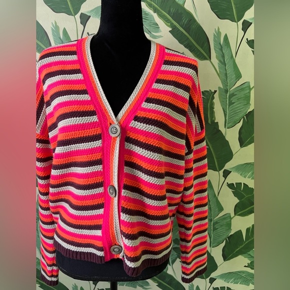 Lisa Todd Pop Cardi Neon Striped Cardigan Sweater M - Picture 6 of 9